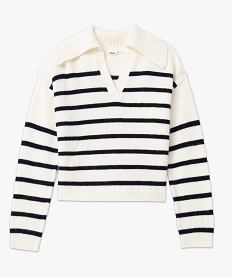 pull femme a rayures coupe courte avec grand col blanc pullsD662501_4