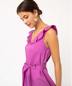 robe femme en coton avec volant sur le col violetD671901_2