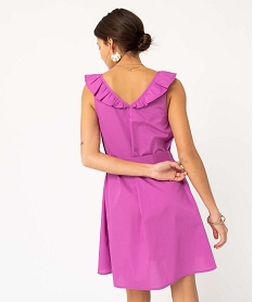 robe femme en coton avec volant sur le col violetD671901_3