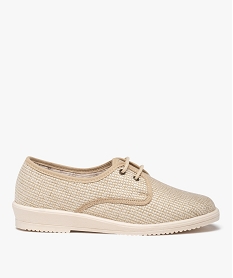 GEMO Derbies confort femme dessus en toile brillante beige standard