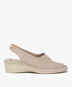 GEMO Sandales confort femme dessus en toile brillante beige standard