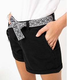 short femme en coton stretch avec ceinture tissee noir shortsD674301_2