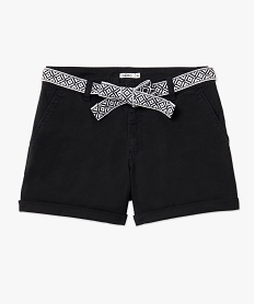 short femme en coton stretch avec ceinture tissee noir shortsD674301_4