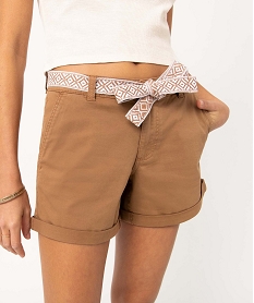 short femme en coton stretch avec ceinture tissee orange shortsD674401_2