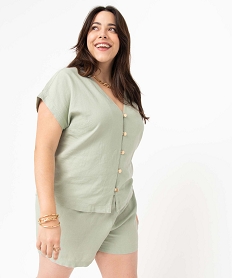chemise femme grande taille en lin et viscose vertD676201_2