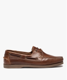 GEMO Chaussures bateau homme classiques dessus cuir uni marron chine