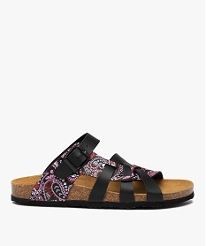 GEMO Mules plates à brides scintillantes et semelle liège femme noir standard