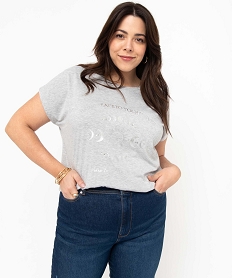 GEMO Tee-shirt femme grande taille à manches courtes avec motifs Gris