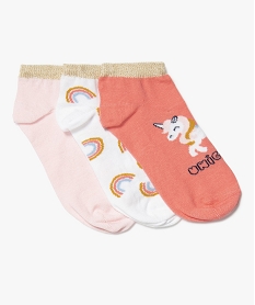 GEMO Chaussettes fille ultra courtes avec motifs licorne (lot de 3) Rose