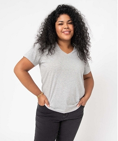 tee-shirt manches courte a col v femme grande taille gris t-shirts col vD690601_1