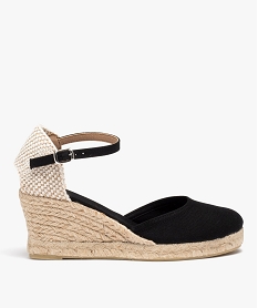 espadrilles femme a talon compense et dessus en toile unie noirD691301_1