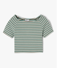 GEMO Tee-shirt fille court à col bardot Vert