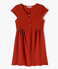 GEMO Robe fille à manches ultra courtes et boutons sur lavant du buste Brun