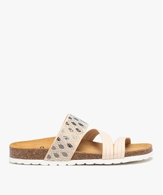 GEMO Mules femme à talon plat avec brides élastiques fantaisie Beige
