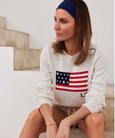 pull femme imprime drapeau americain - lulucastagnette beige pullsD701801_1