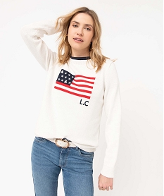 pull femme imprime drapeau americain - lulucastagnette beige pullsD701801_2