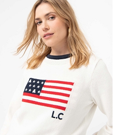 pull femme imprime drapeau americain - lulucastagnette beige pullsD701801_3