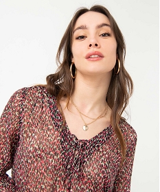 blouse femme en voile imprime avec finitions elastiques imprimeD703501_2