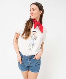 GEMO Tee-shirt femme avec motif sur le buste - LuluCastagnette Blanc