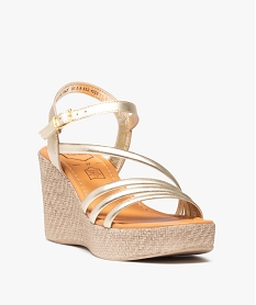 sandales femme compensees a brides metallisees en cuir - taneo jaune sandales a talonD704101_2