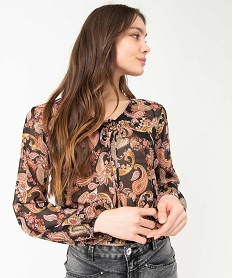 blouse femme en voile imprime avec finitions elastiques imprime chemisiersD704901_2