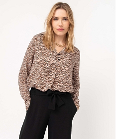 GEMO Tunique femme imprimée à manches longues et col chemise Imprimé
