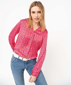 GEMO Tunique femme fleurie à manches longues et col chemise Imprimé