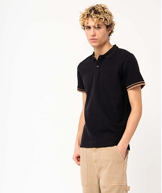 polo homme a manches cortes en maille epaisse noirD708501_1