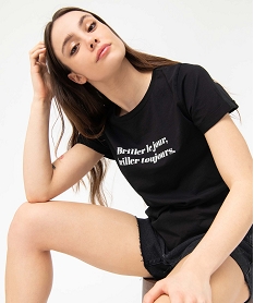 GEMO Tee-shirt femme à manches courtes avec message Noir