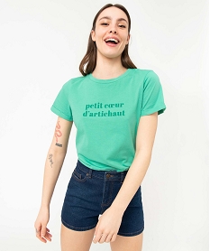 GEMO Tee-shirt femme à manches courtes avec message Vert