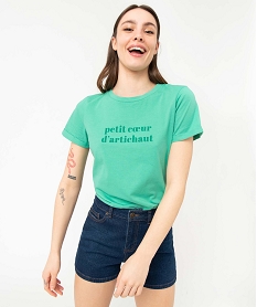 tee-shirt femme a manches courtes avec message vert t-shirts manches courtesD709301_1