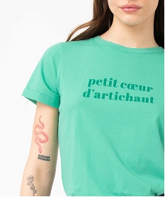 tee-shirt femme a manches courtes avec message vert t-shirts manches courtesD709301_2