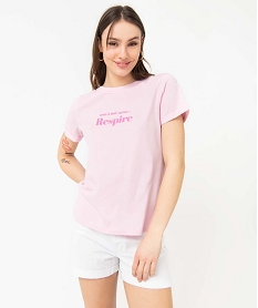 GEMO Tee-shirt femme à manches courtes avec message Rose