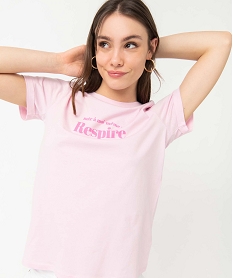 tee-shirt femme a manches courtes avec message rose t-shirts manches courtesD709401_2