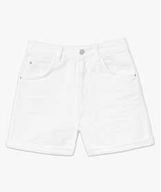 short en jean femme colore a taille haute et revers blanc shortsD709701_4