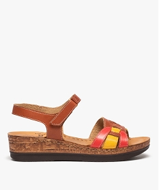 GEMO Sandales femme confort en cuir avec brides entrecroisées marron standard