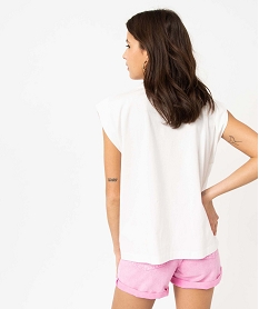 tee-shirt manches courtes coupe loose en coton imprime femme blancD712601_3