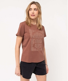 tee-shirt femme imprime a manches courtes brun t-shirts manches courtesD712801_2