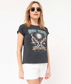 tee-shirt femme imprime a manches courtes grisD713001_2