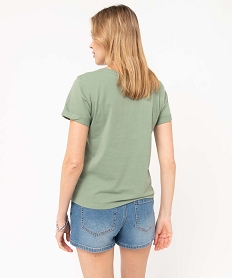 tee-shirt femme a manches courtes a revers et inscription ajouree vertD713101_3