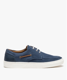 GEMO Chaussures bateau homme dessus en cuir uni à semelle contrastante - Taneo bleu vif