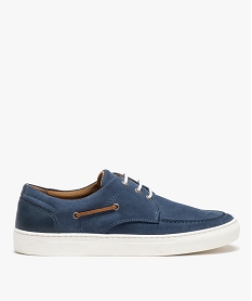 GEMO Chaussures bateau homme dessus en cuir uni à semelle contrastante - Taneo Bleu