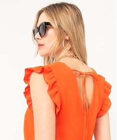 blouse femme avec double col v et volants sur les epaules orange blousesD715901_2