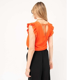 blouse femme avec double col v et volants sur les epaules orangeD715901_3