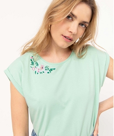 tee-shirt femme a manches courtes a revers et coupe loose vert t-shirts manches courtesD716701_2