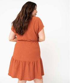 robe femme grande taille en maille texturee avec volant dans le bas orangeD717401_3