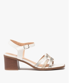 GEMO Sandales femme à talon carré et brides entrelacées blanc standard