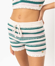short en maille crochetee rayee femme - camps united beigeD719801_2