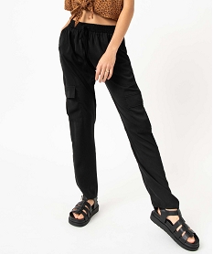 pantalon cargo en satin fluide uni femme noir pantalonsD720101_1