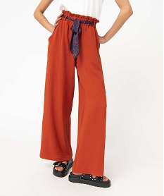 GEMO Pantalon femme en maille fluide avec ceinture imprimée Orange
